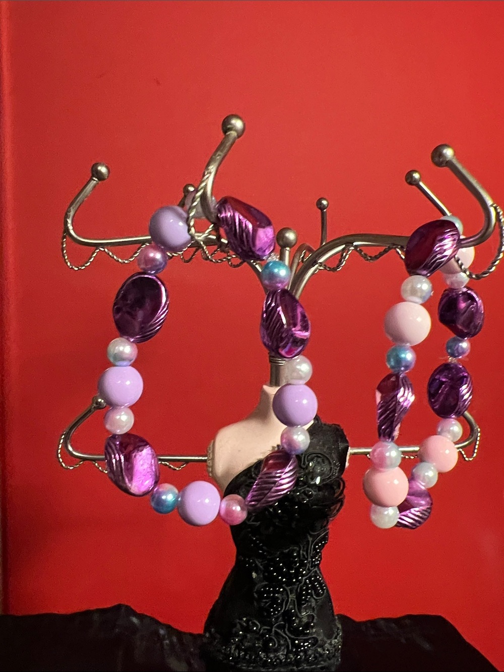 Purple & Pink Beaded bracelet home made - Picture 2 of 8